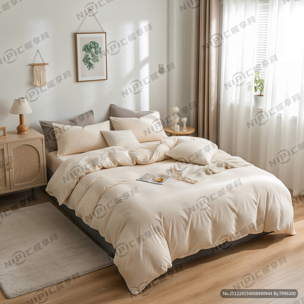 大地色的卧室空间 床头柜子