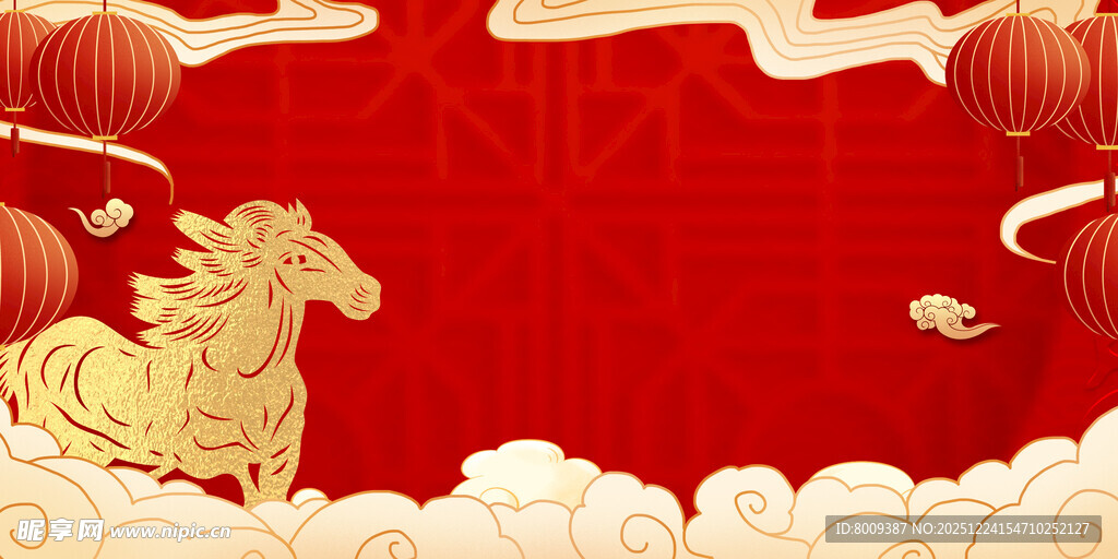 红色背景上的祥瑞马海报背景