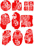传统红色剪纸图案集合