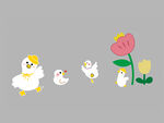 可爱鸭子与花朵插画