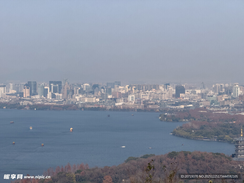城市湖畔风景远眺