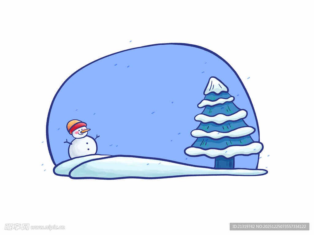 雪人松树插画