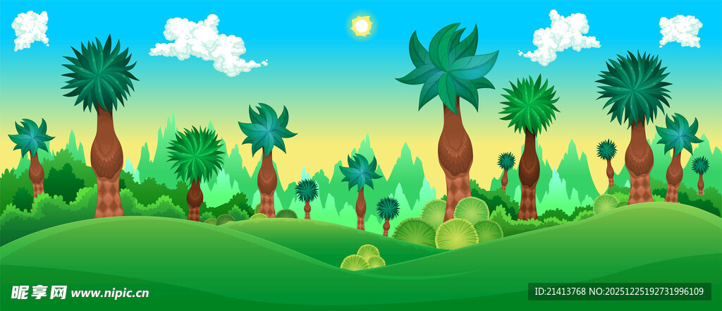 卡通风格的热带风光场景