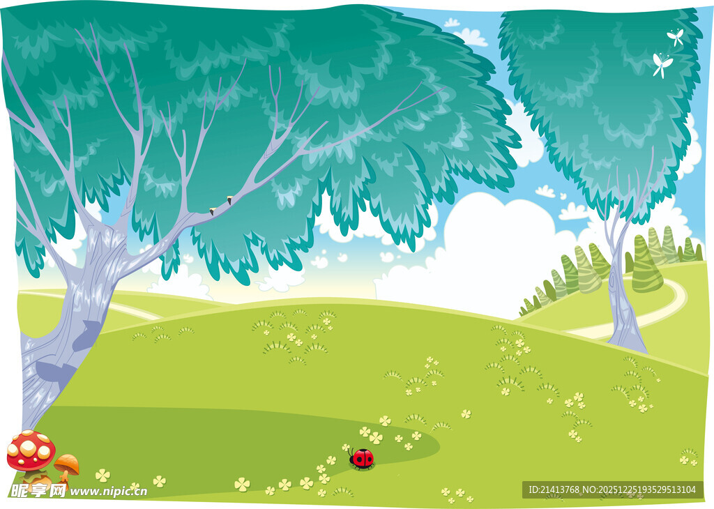 春日绿意盎然的森林场景