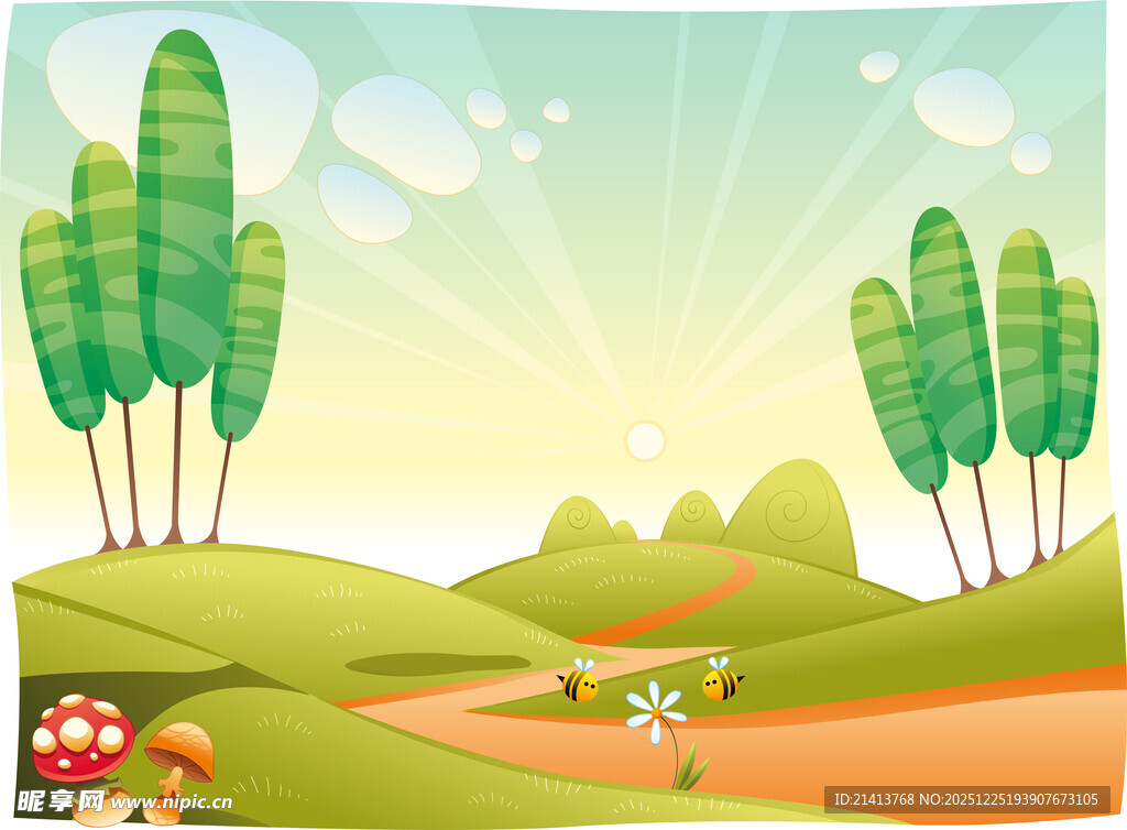 田园风光卡通风景图