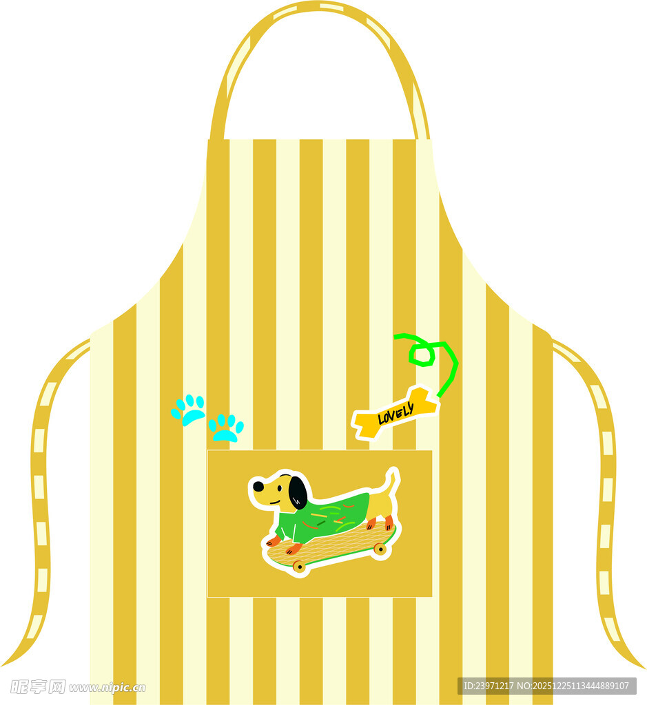 条纹小狗图案可爱围裙