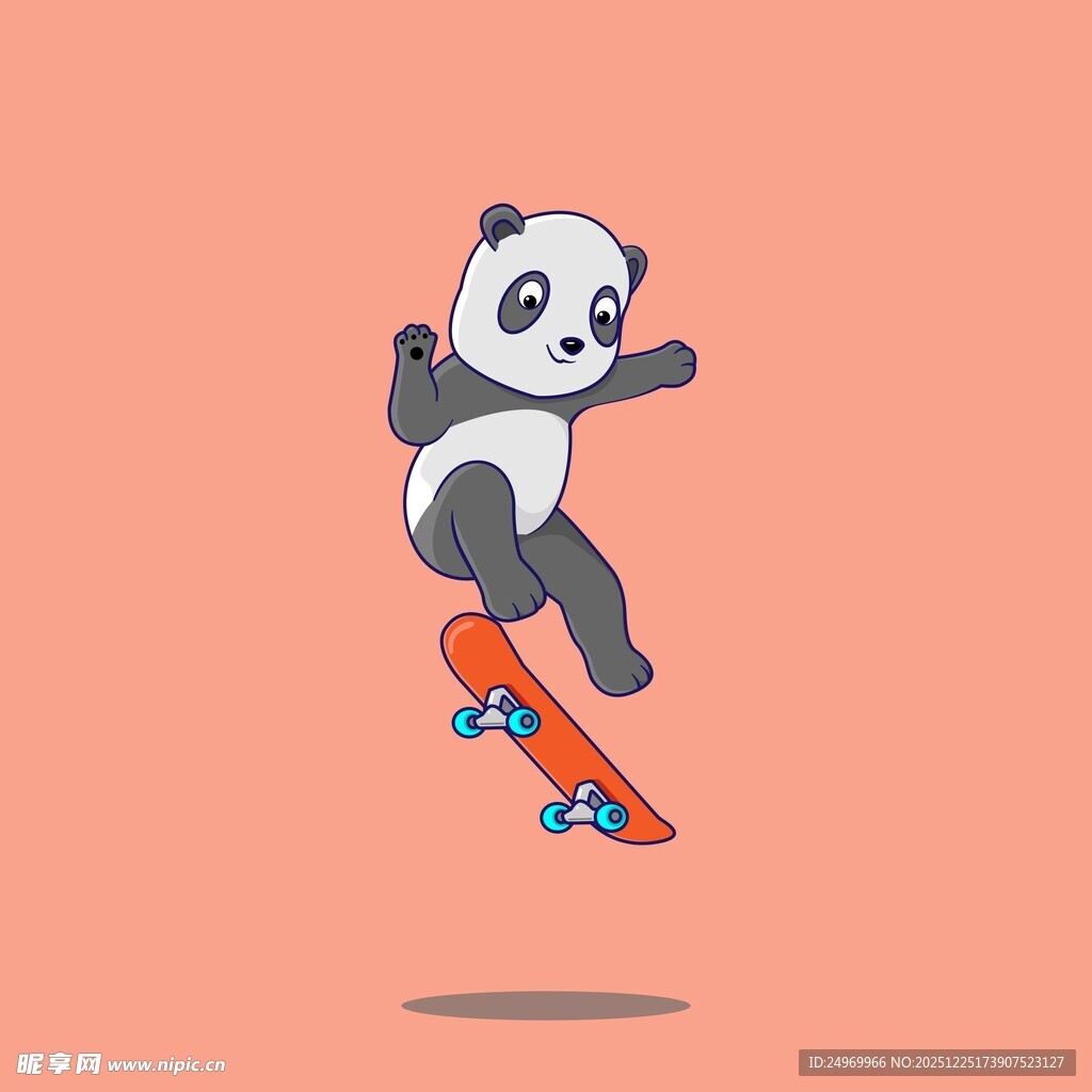 熊猫玩滑板的可爱瞬间