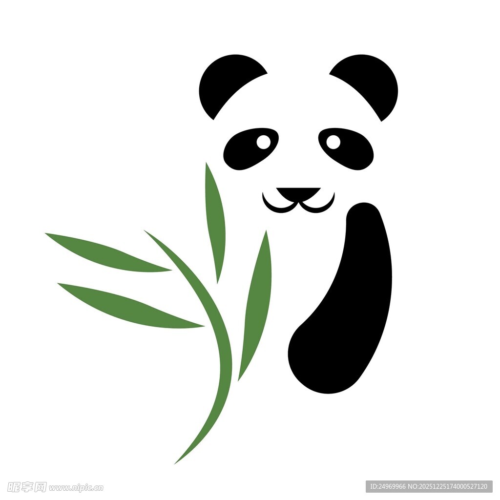 可爱熊猫持竹叶卡通形象