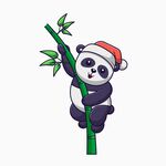 戴圣诞帽攀竹的可爱熊猫