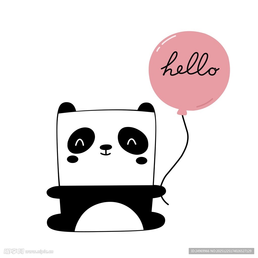 可爱熊猫持气球打招呼