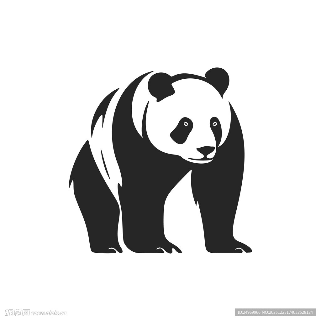 站立熊猫黑白简约图标