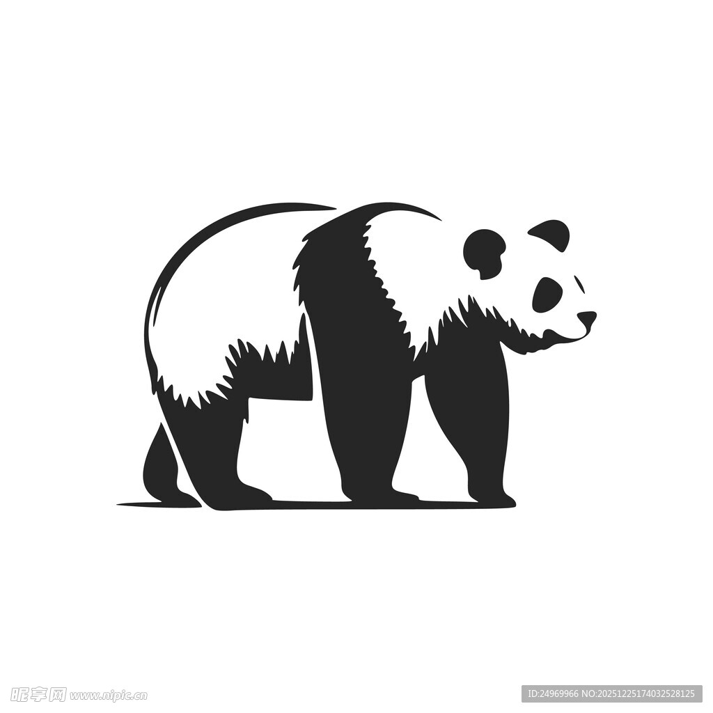 站立熊猫黑白简约图标