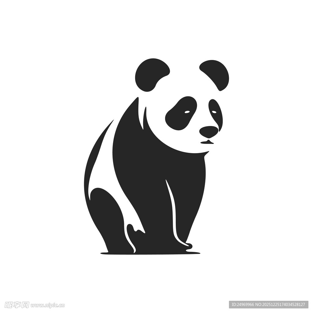 站立熊猫黑白简约图标