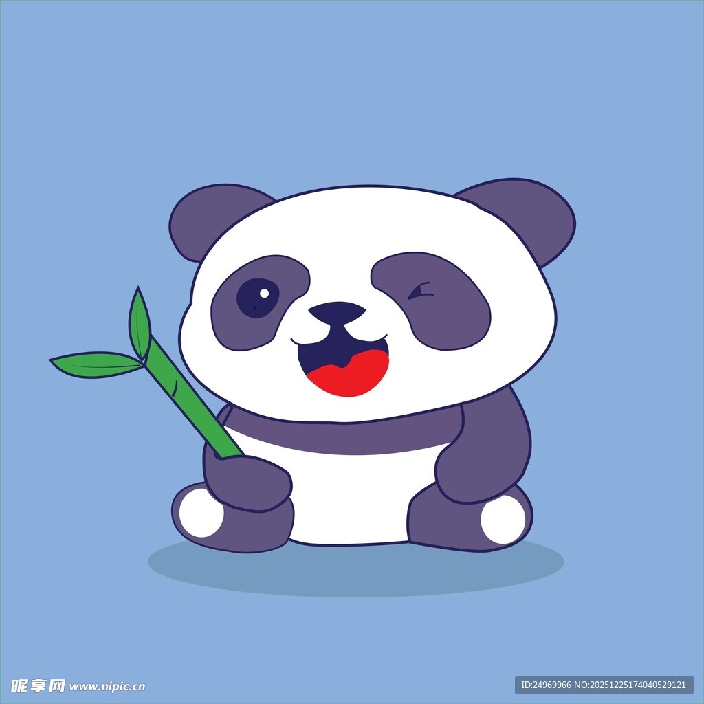 可爱熊猫手持竹叶