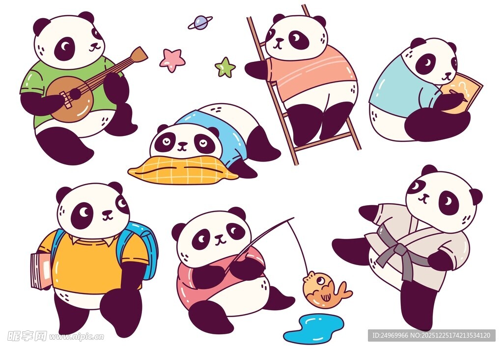 可爱熊猫趣味生活插画
