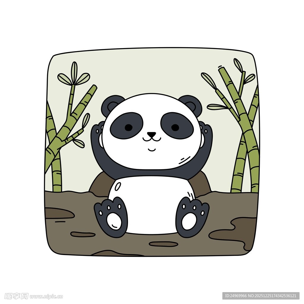 可爱熊猫坐于竹林间