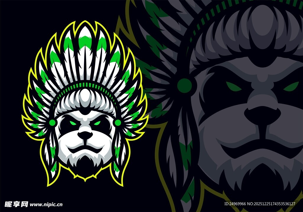 印第安风格头像与神秘兽脸