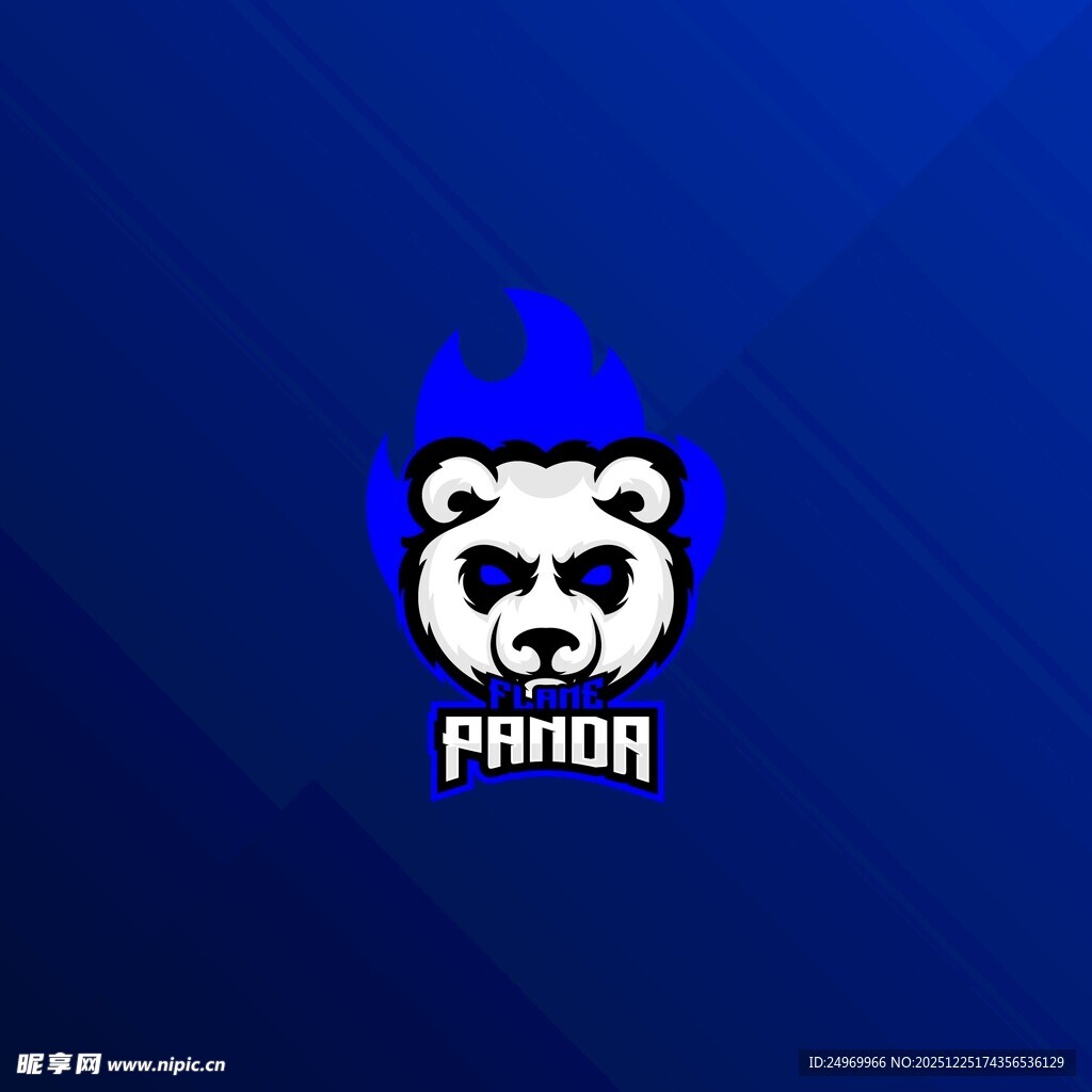 蓝色火焰熊猫标志设计