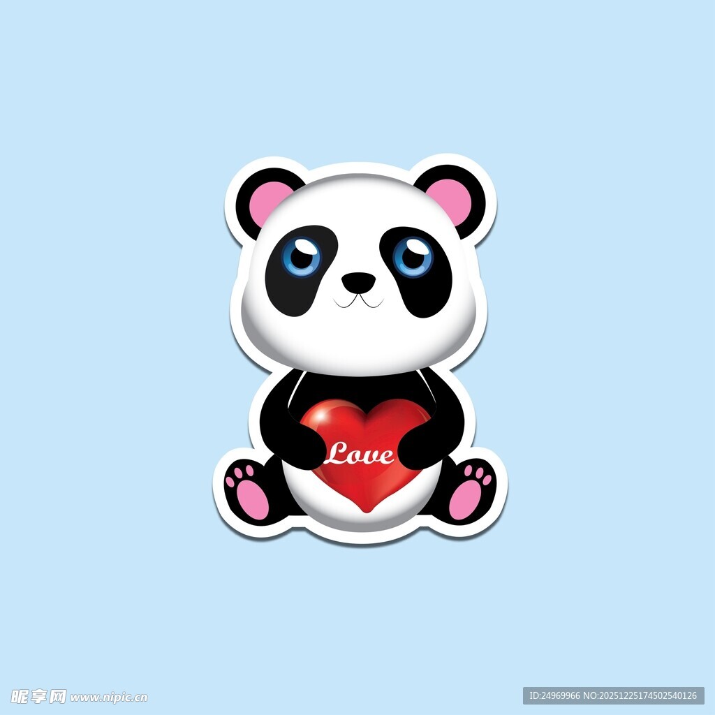 熊猫抱爱心可爱卡通形象