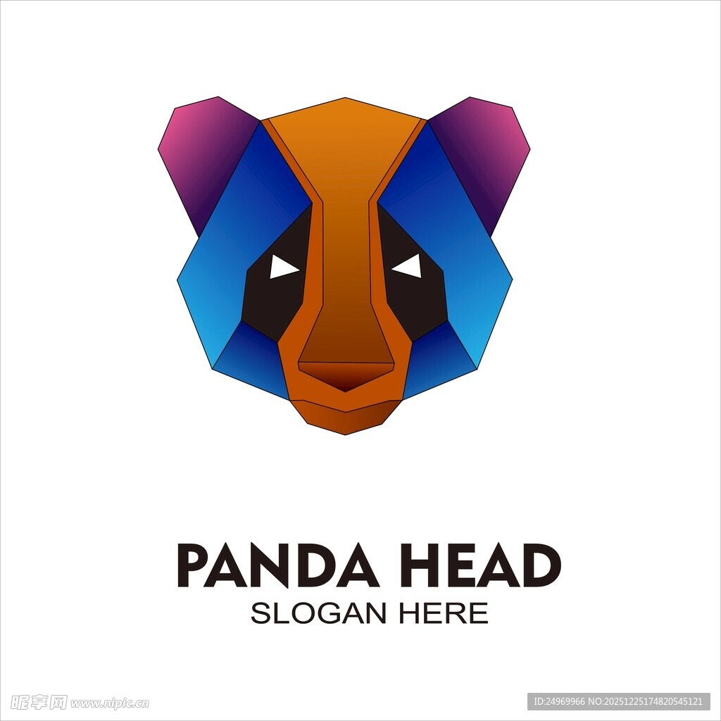 几何熊猫头标志设计