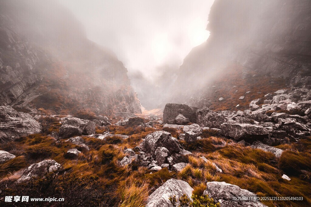 山间迷雾中的壮丽自然景观