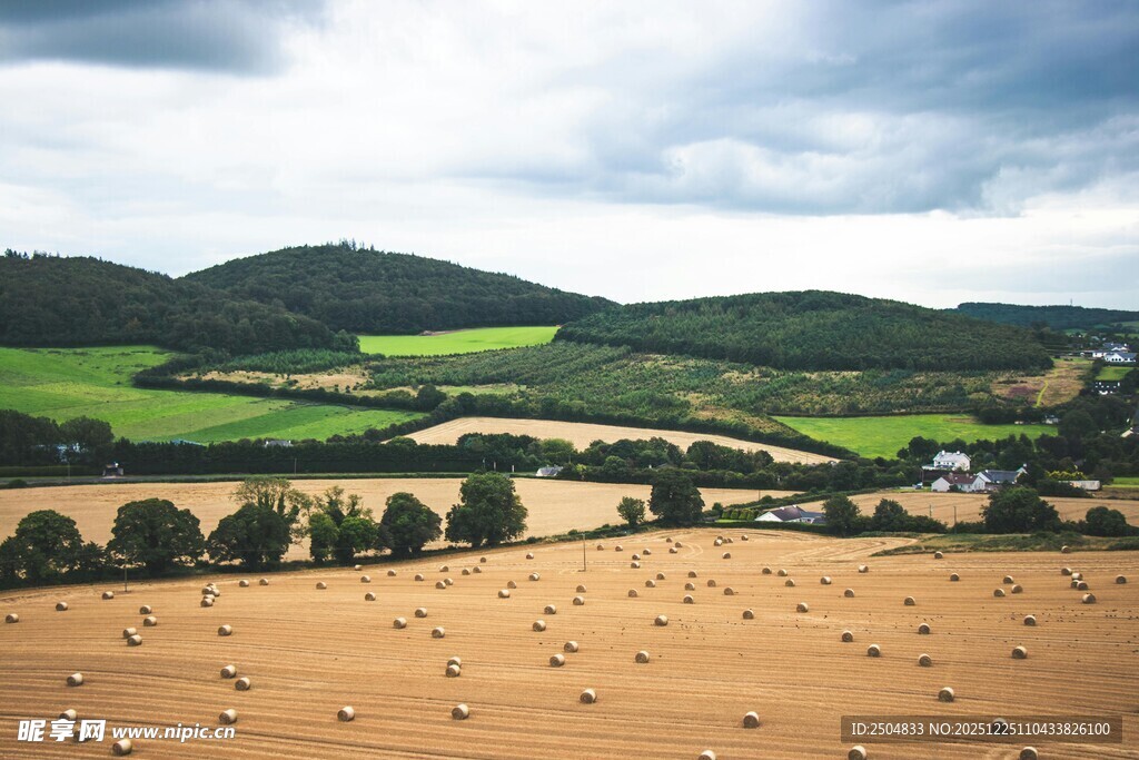 田园风光中的田野与山丘