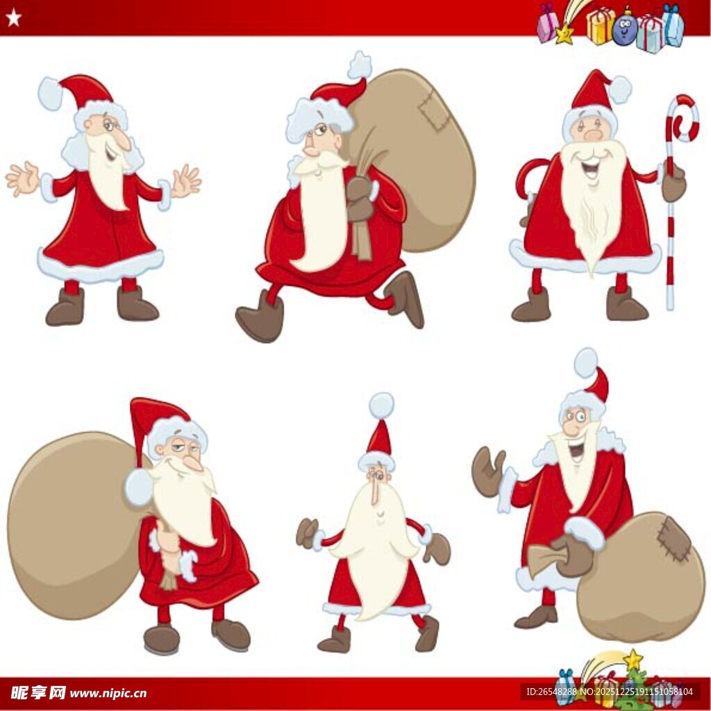 圣诞老人多样姿态插画