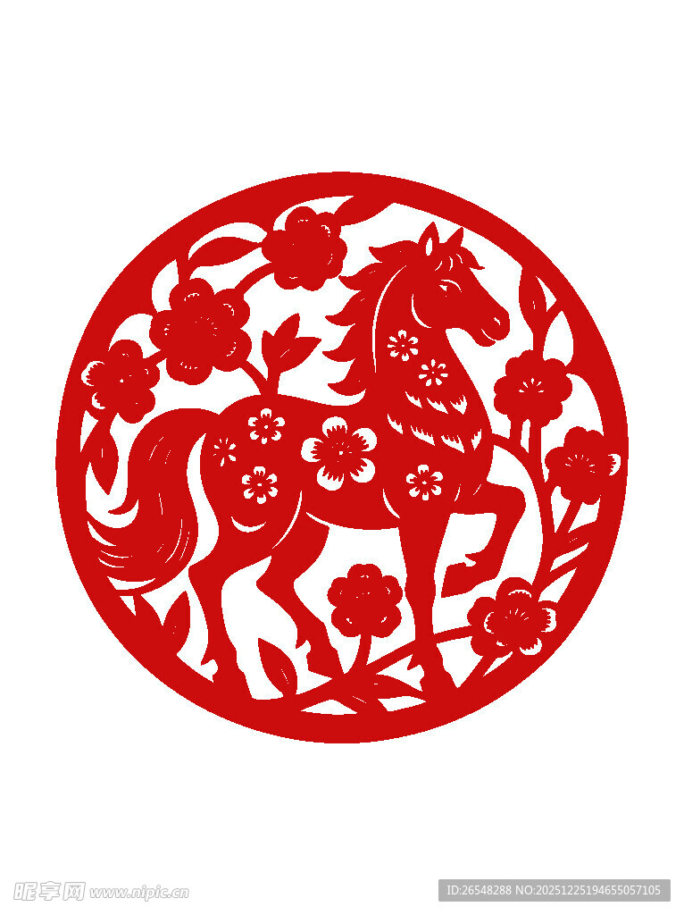 圆形骏马剪纸艺术图案