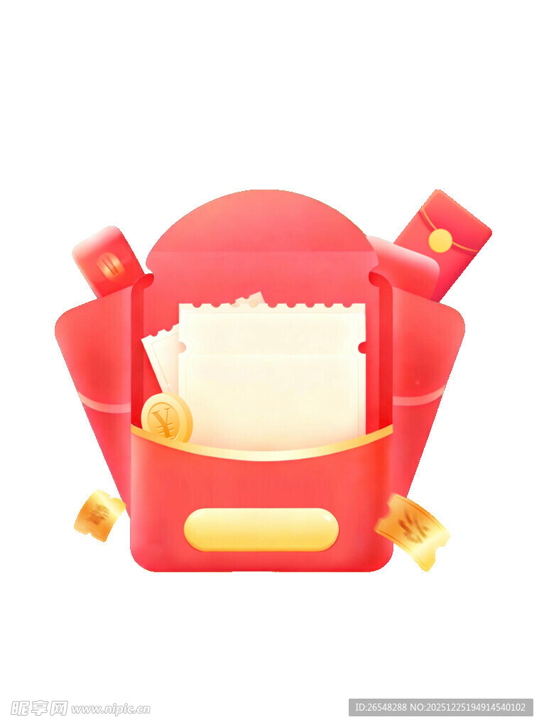 红色礼包袋展示优惠券