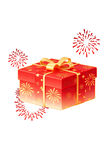红色礼品盒与绚烂烟花