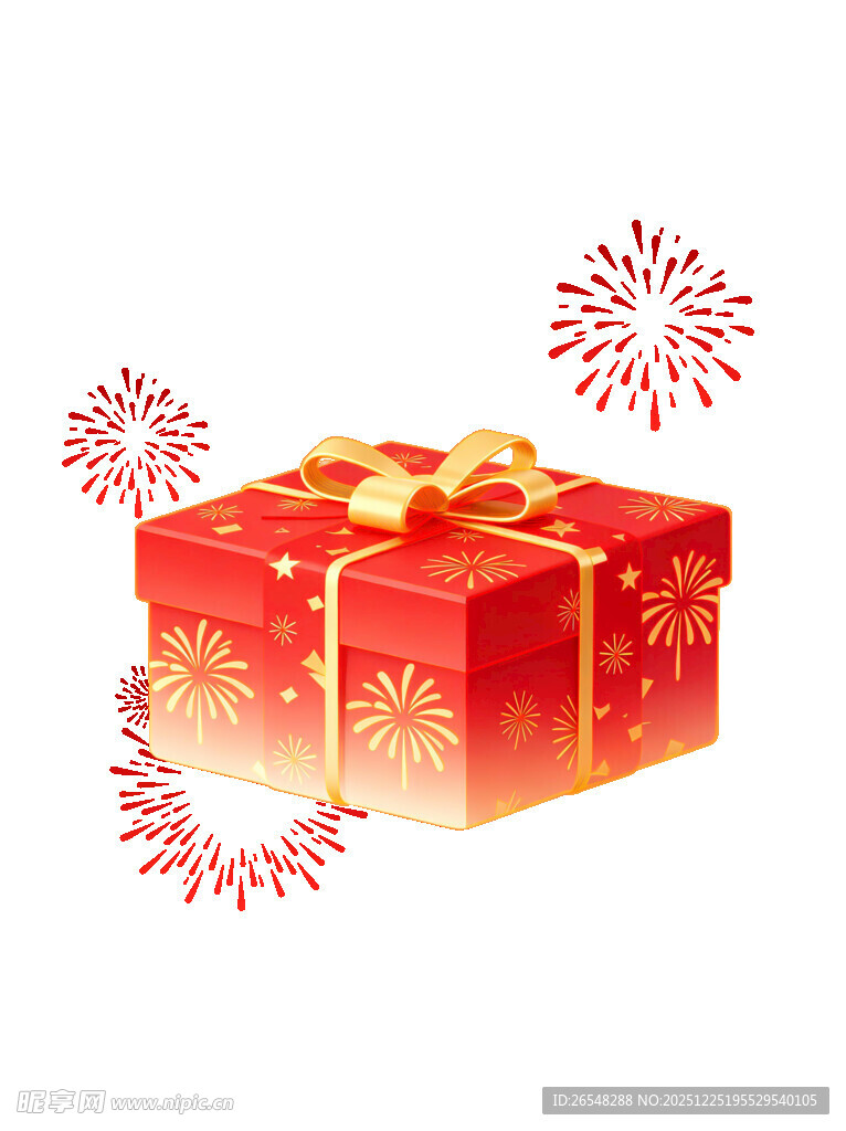 红色礼品盒与绚烂烟花