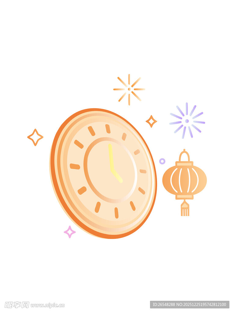 中秋时钟与灯笼插画