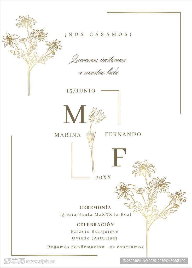 优雅婚礼请柬金色欧美请柬