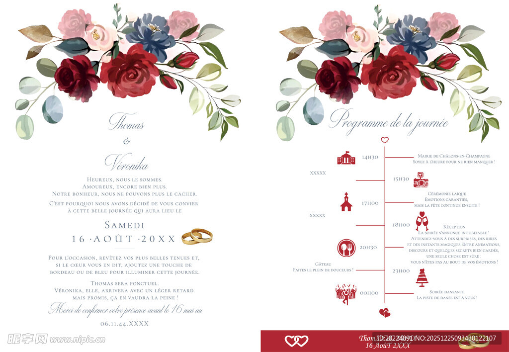 玫瑰婚礼流程请柬欧美