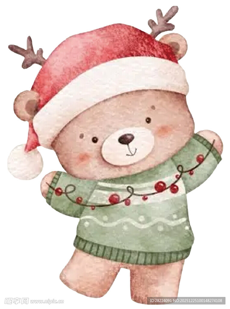 圣诞小熊戴帽穿毛衣可爱