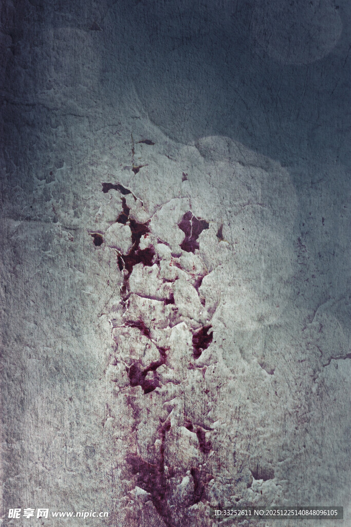 斑驳墙面上的紫色花卉