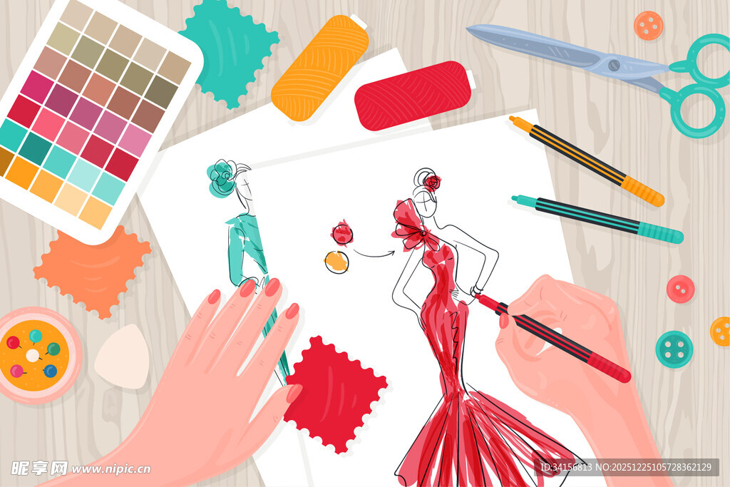 手绘时尚女装设计场景