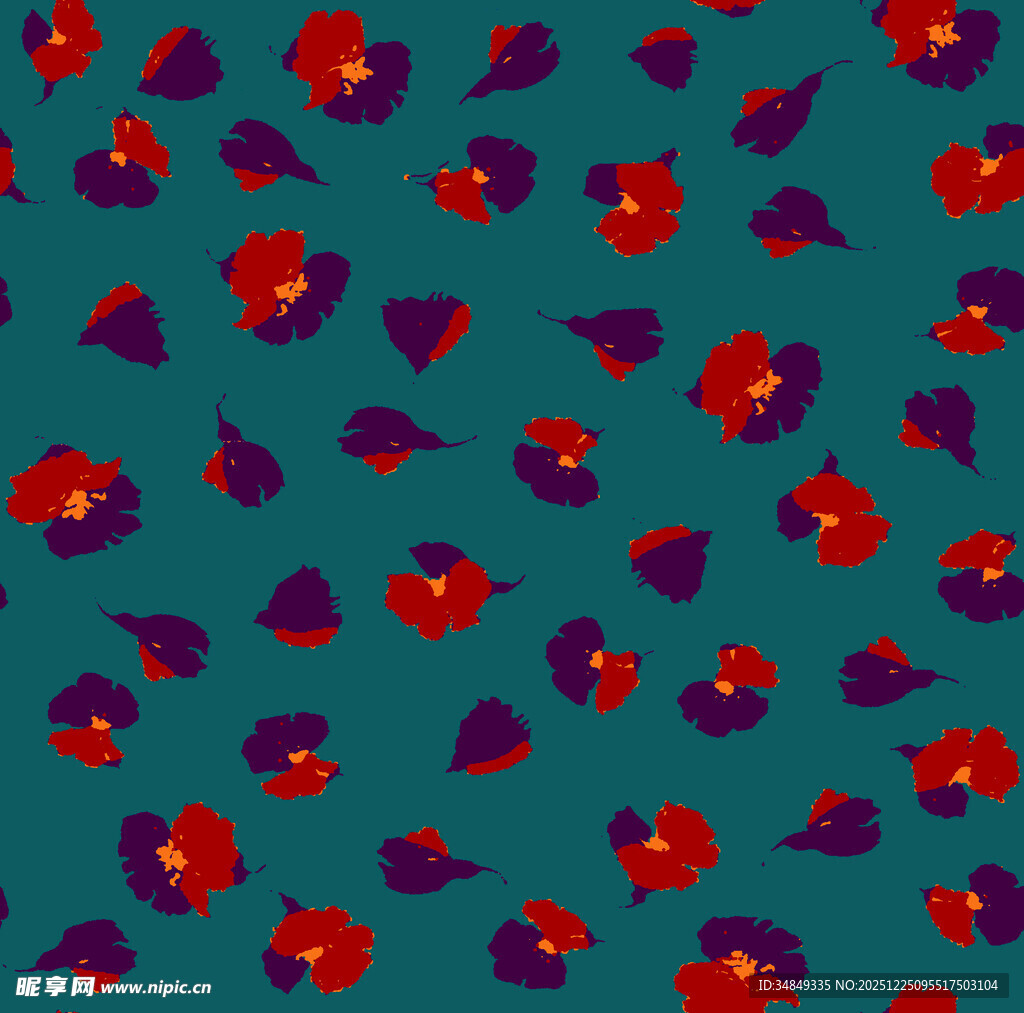 蓝底红花图案纹理