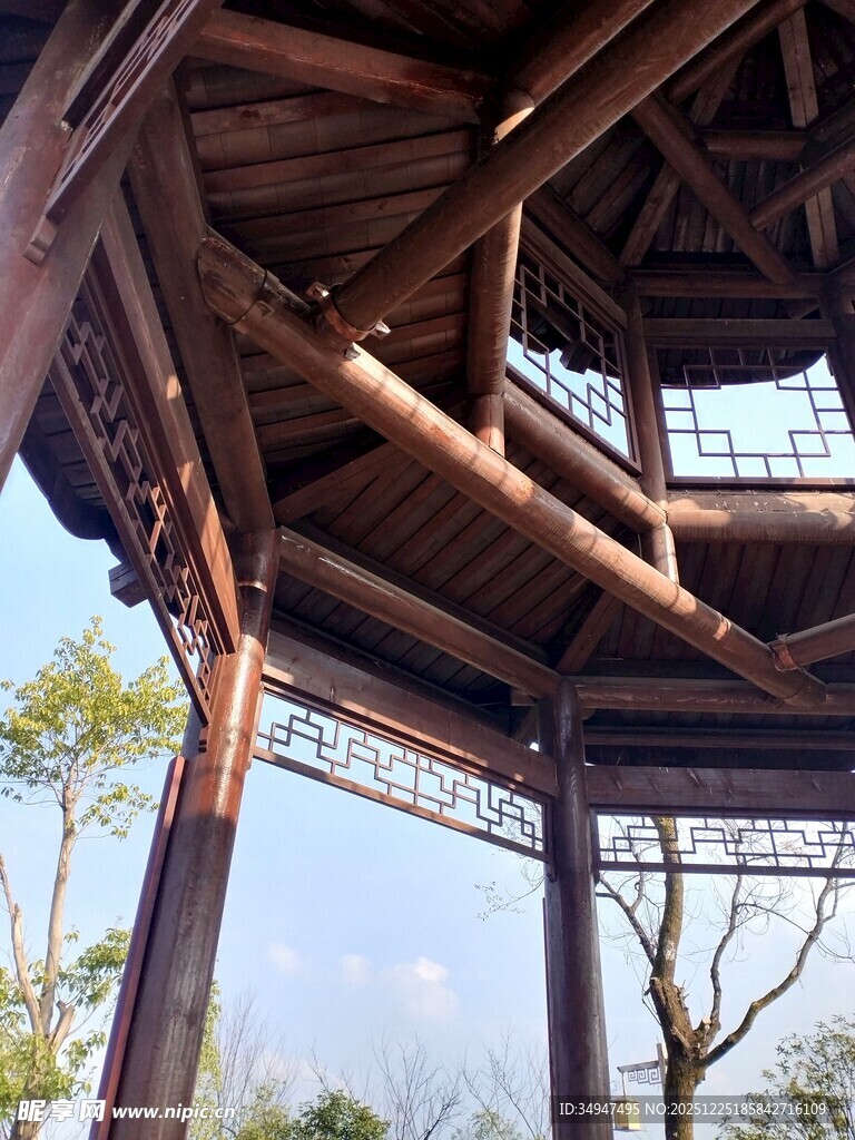 中式木质凉亭建筑景观