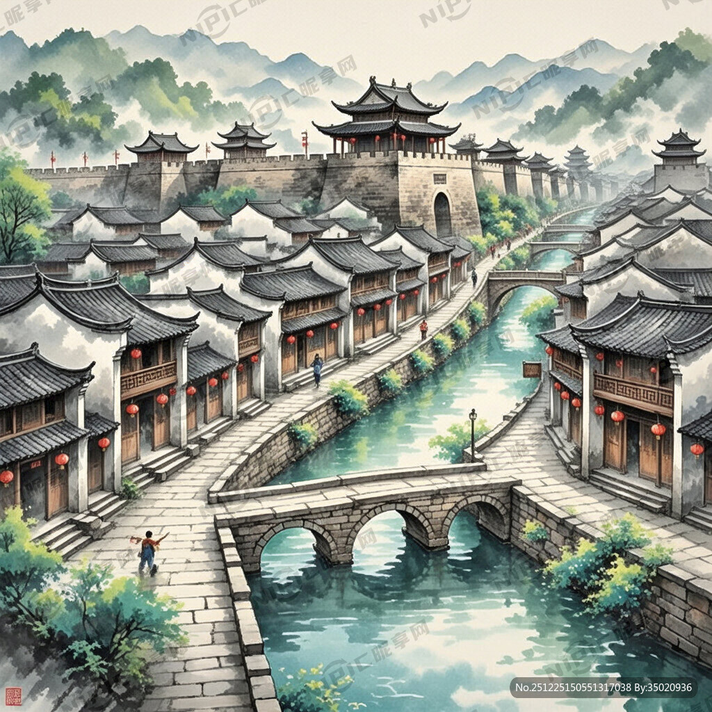 永州零陵古城水墨画