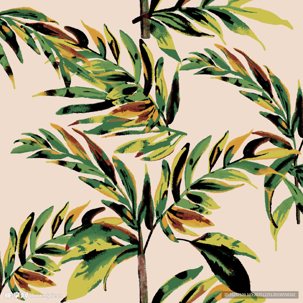 热带植物水彩风叶片图案