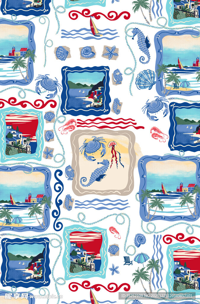 海洋主题拼贴风图案设计