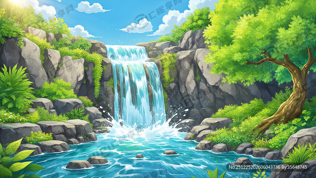 瀑布河流 平原草地 自然风光