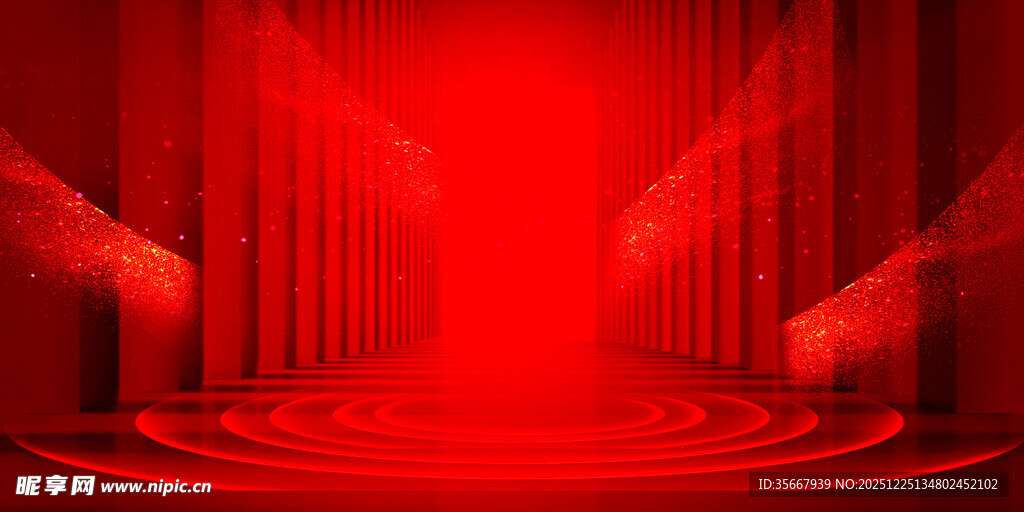 红色舞台幕布  聚光灯效果