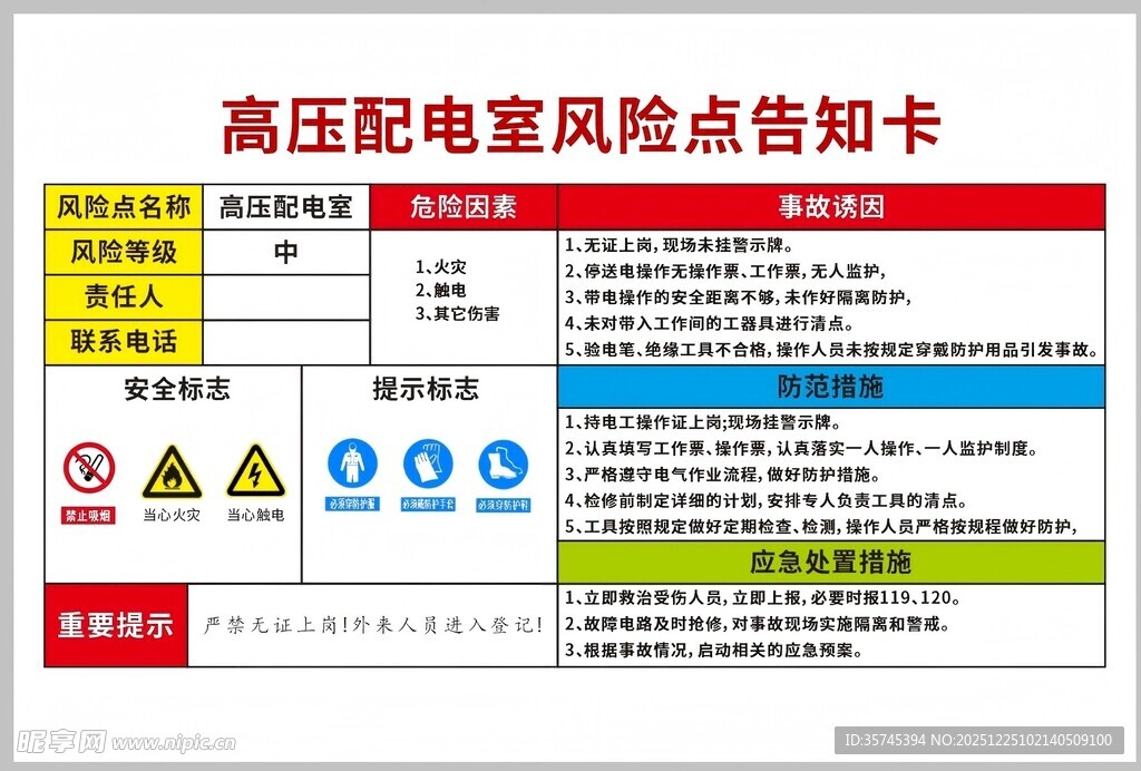 高压配电室风险告知卡