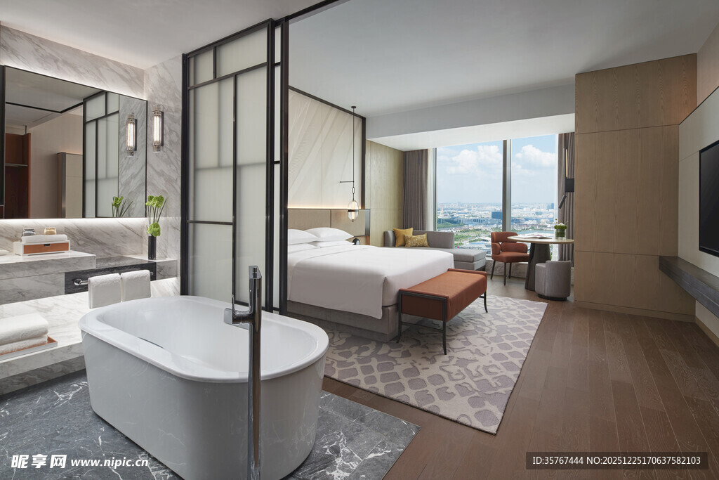 现代豪华卧室浴室一体化空间