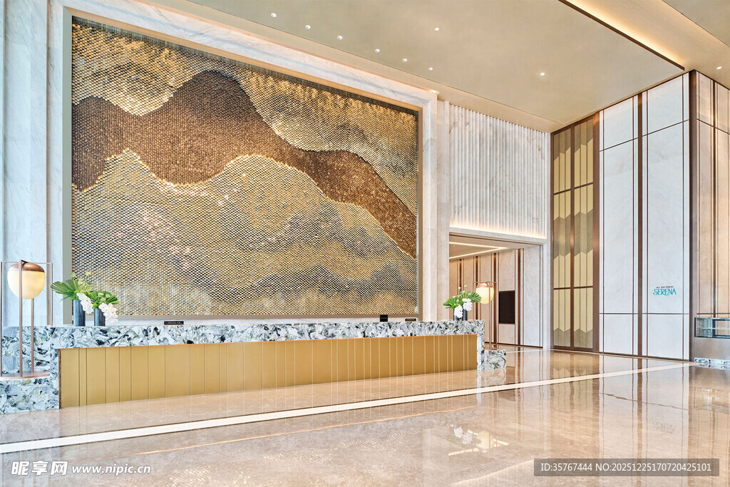 豪华酒店大堂中式山水壁画