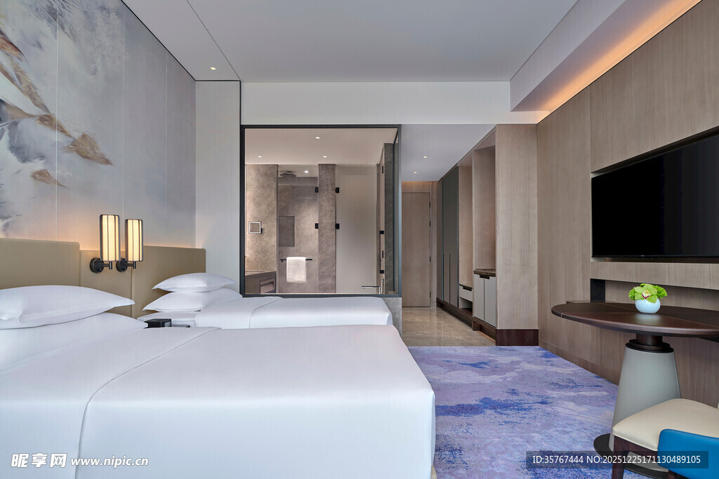 现代豪华双床酒店客房