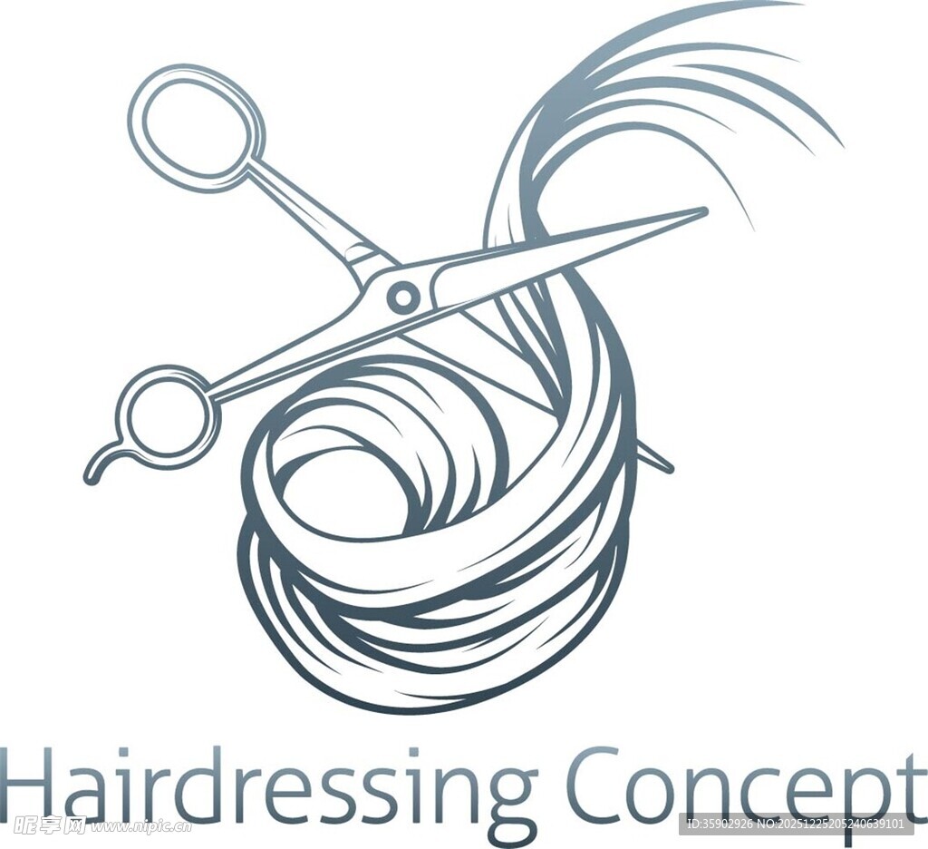 美发概念剪刀与发丝形象