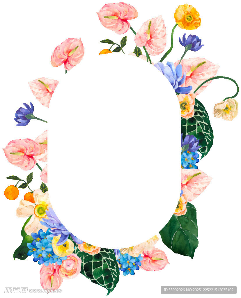 花卉环绕的椭圆装饰图案